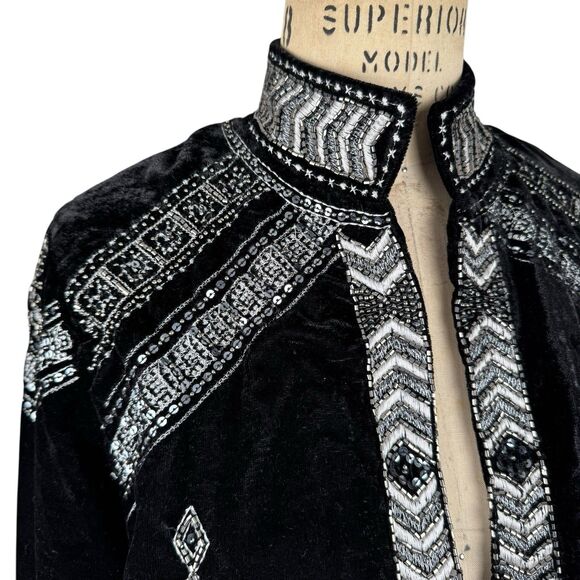 Raga Womens Embroidered Beaded Velvet Jacket Black S Elegant Western Dressy Boho - Picture 4 of 15